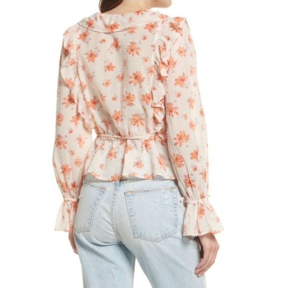 Free People Amanda Ruffle Wrap Top In Ivory Combo - Picture 3 of 14